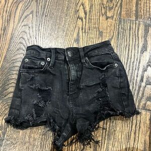 Aeropostale Black Jean Shorts with Distressed Frayed Hem